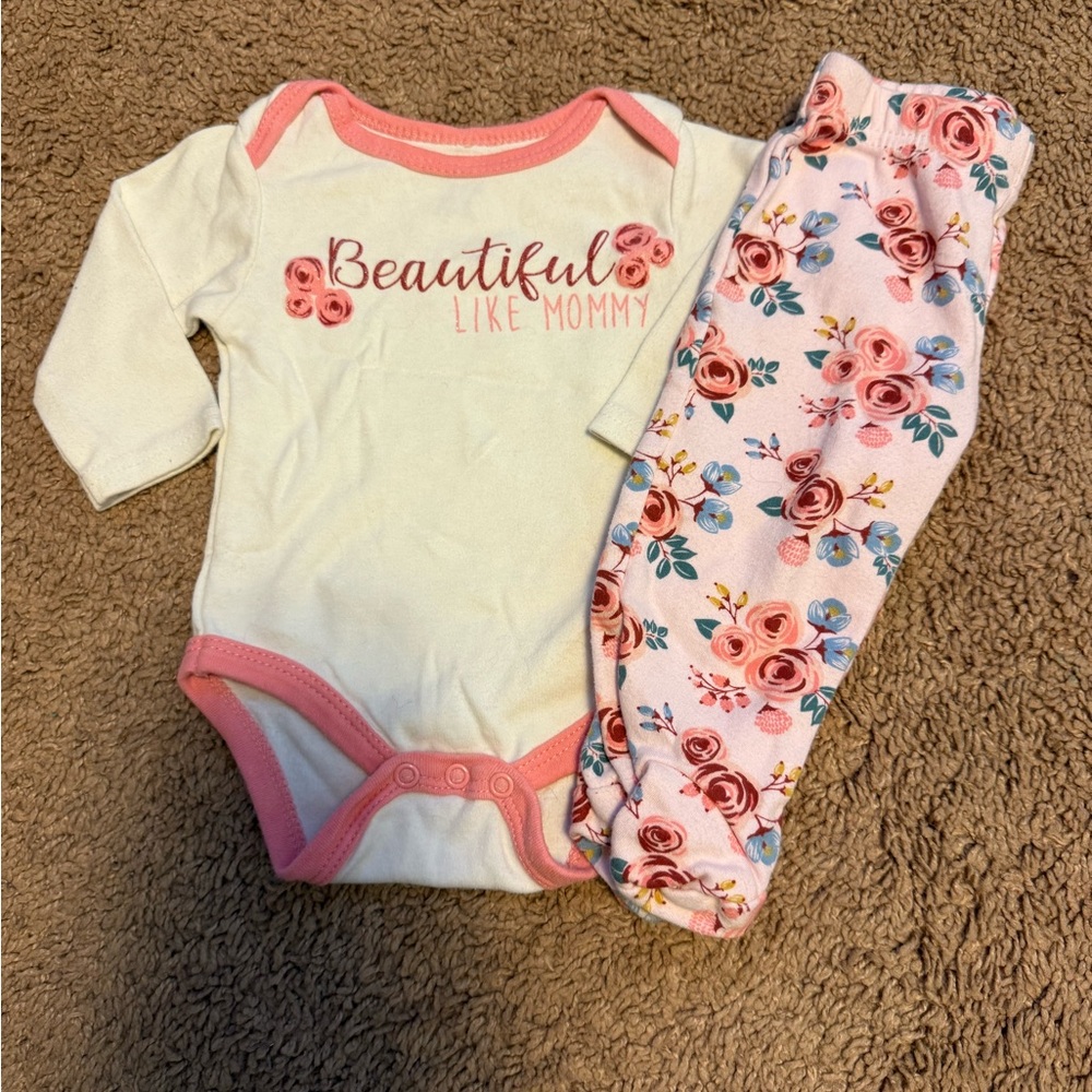 Chick Pea Cream and Pink Floral Matching Set